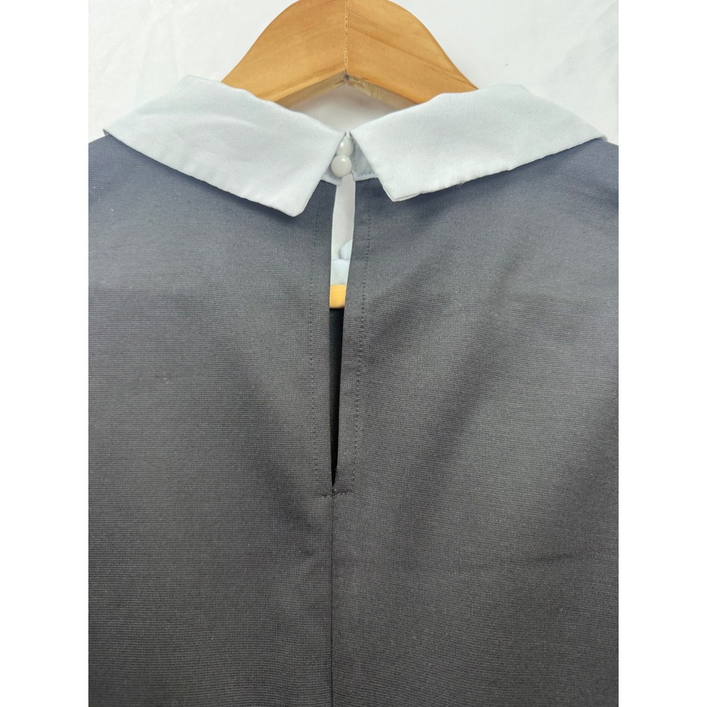 ECI New York Womens XL Black White Layered Peter Pan Collar Short Sleeve Top - Picture 3 of 10